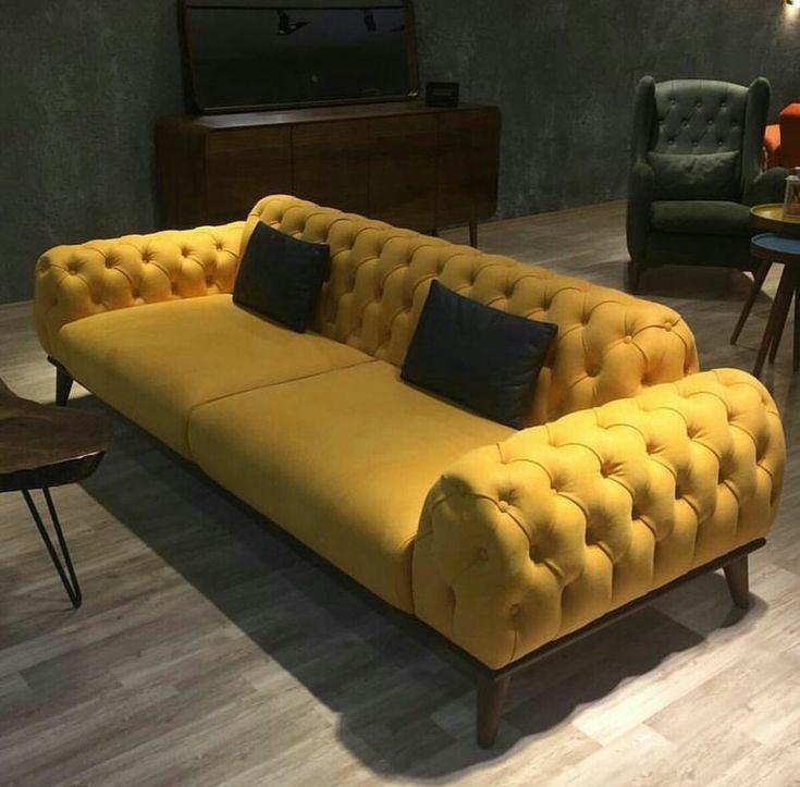 Sofá amarillo Chesterfield de diseño único