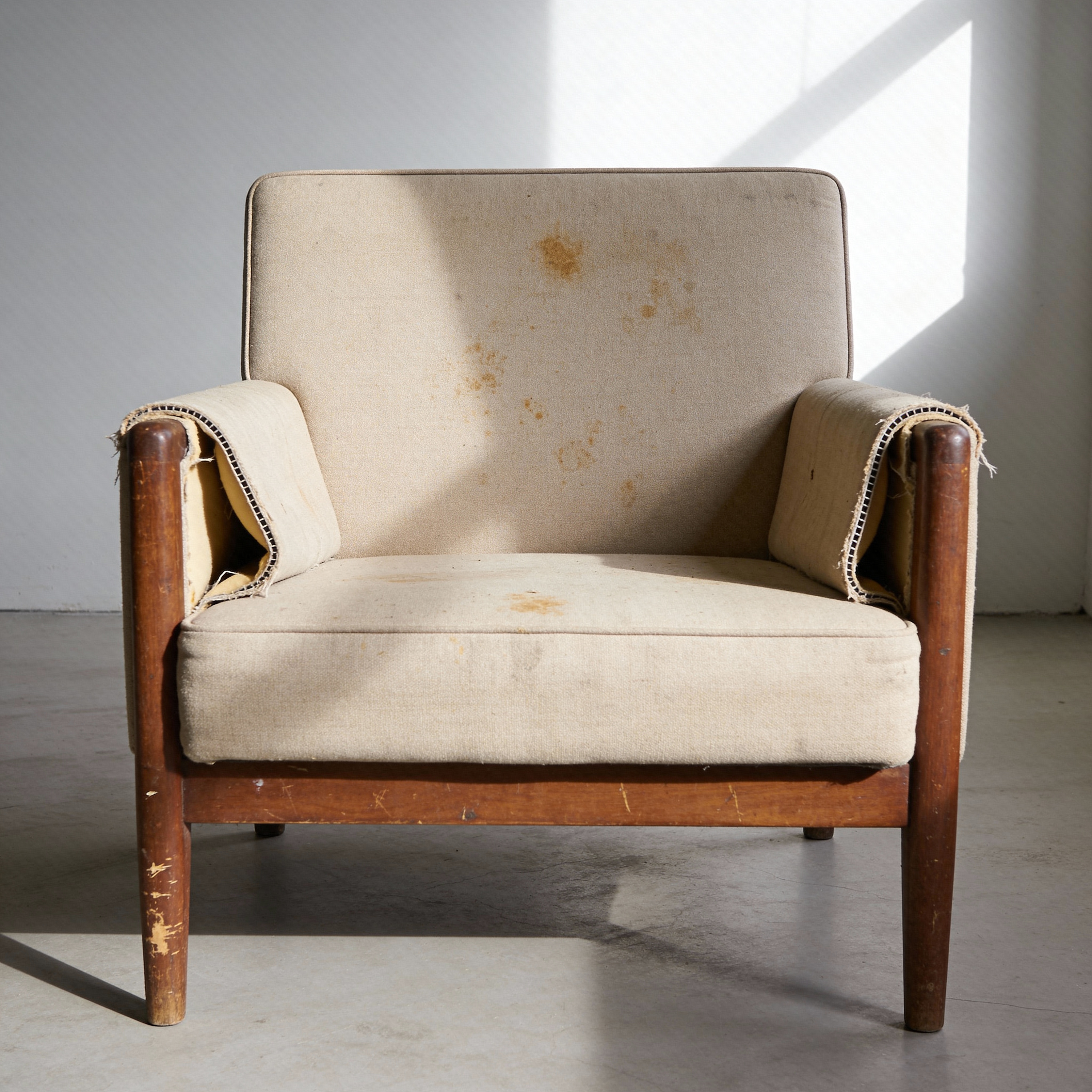 Antes - sillón vintage en Zaragoza con tapizado desgastado