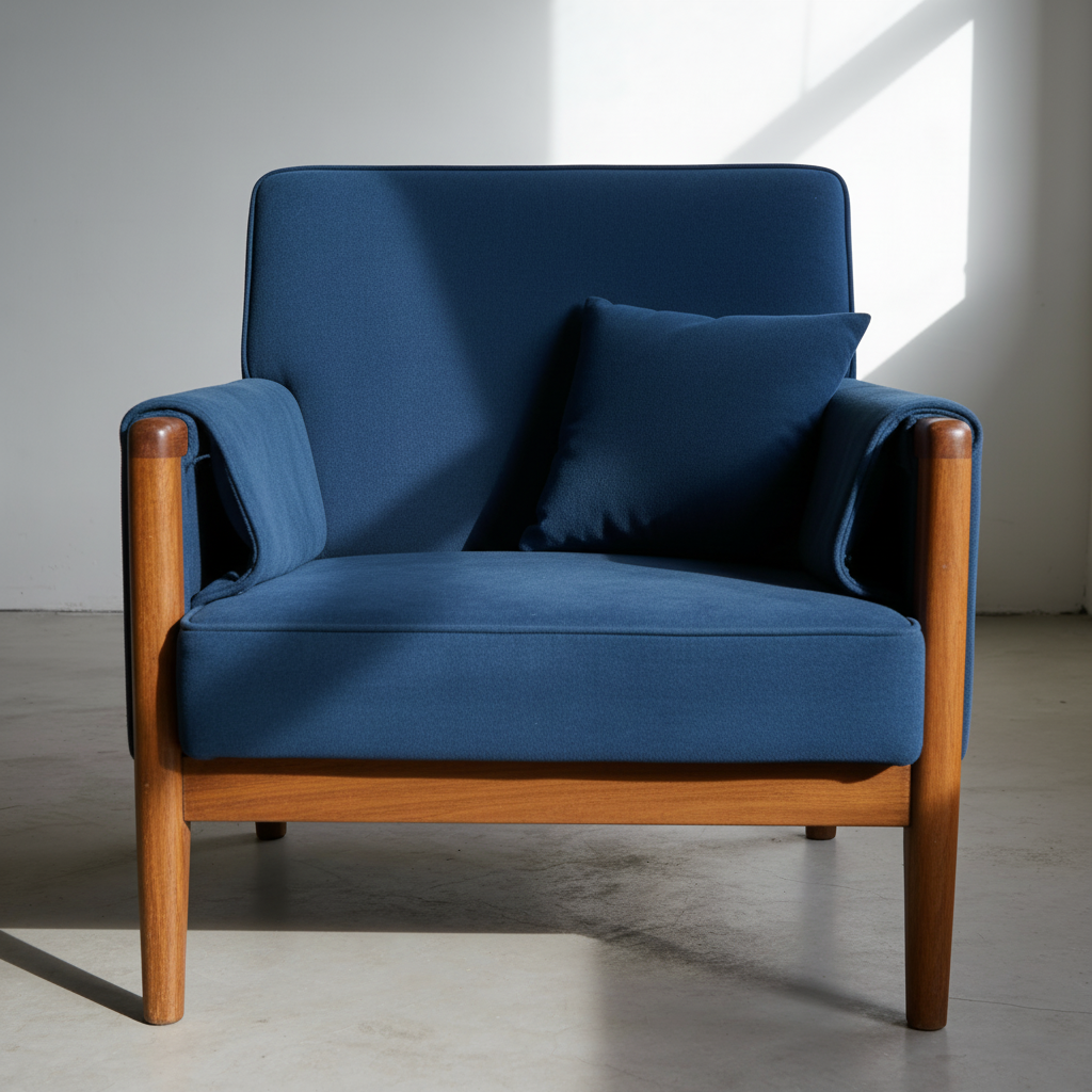Después - sillón vintage restaurado en terciopelo azul en Zaragoza
